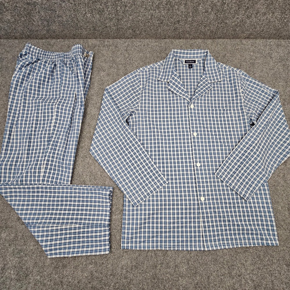 Club‎ Room Mens Pajama Set Plaid Cotton Sleepwear Blue White Small NWT